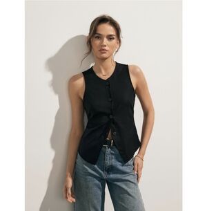 Commense Black Button-Up Sleeveless Blouse